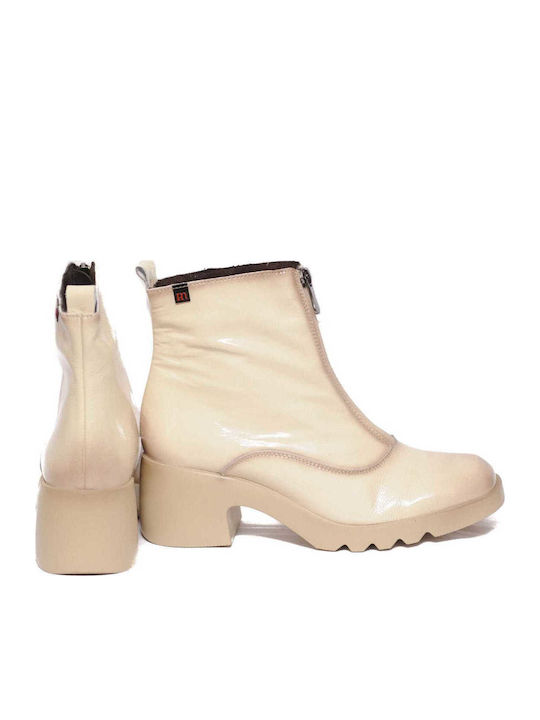 Leder Stiefeletten Damen Beige
