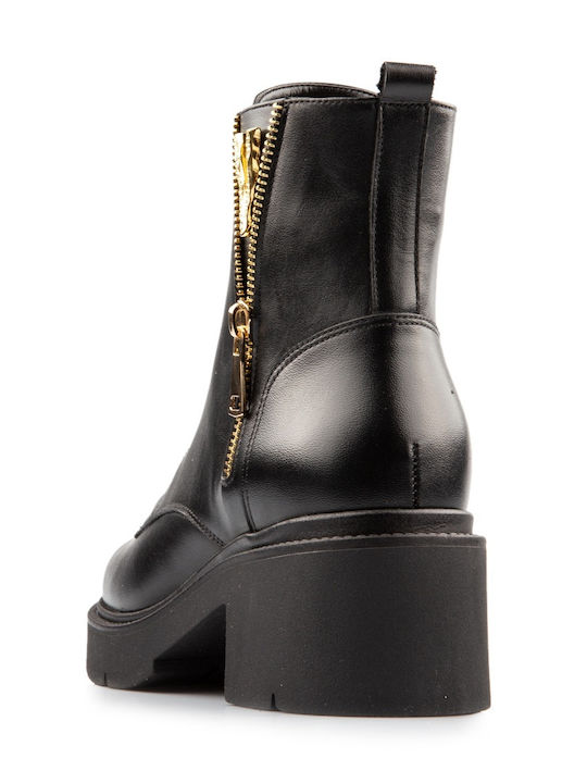 Leather Women's Chelsea Boots with Medium Heel Black