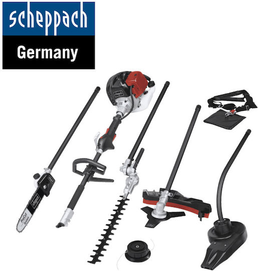 Scheppach MTC42-5P Garten-Multifunktionswerkzeug Benzin 5 in 1: Kettensäge Rasenmäher Heckenscherenaufsatz Luftgebläse Verlängerung