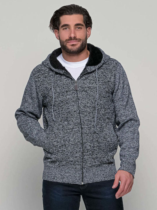 Men's Knitted Cardigan with Hood Gray