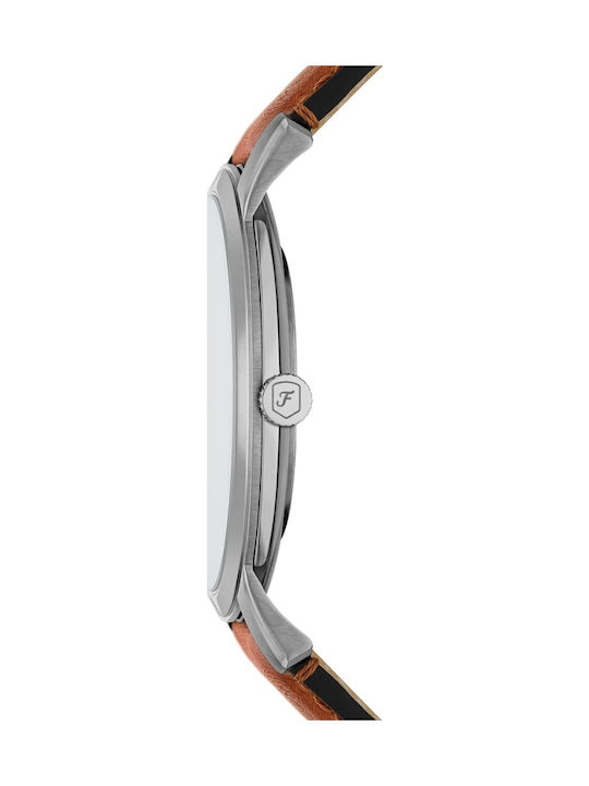 Fossil Herrenuhr 44mm Batterie mit Braun Lederarmband