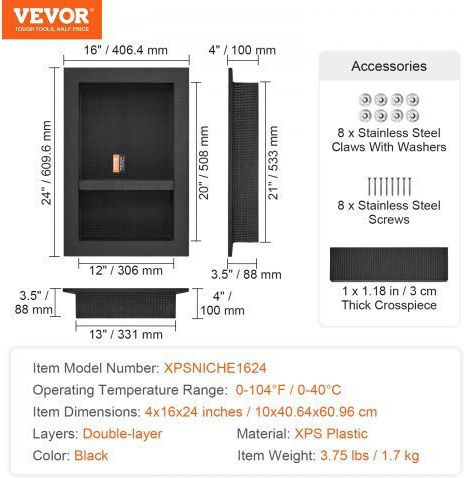 Vevor Corner Wall Mounted Bathroom Shelf Plastic Black