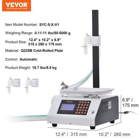 Vevor Automatic Liquid Filling Machine 50-5000 G Honey Oil Wine Detergent Single Nozzle Wsdbgygzjwxx420vcv2