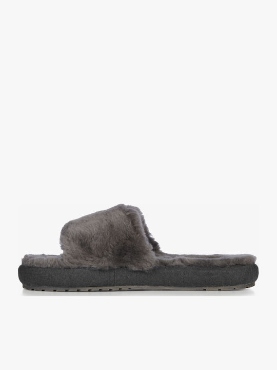 Geschlossene Lederne Damen Hausschuhe Gray