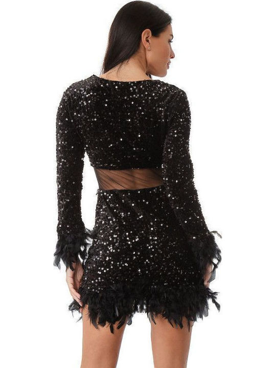 Mini Abendkleid Samt mit Transparenz Black