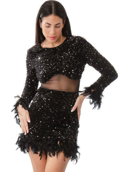 Mini Abendkleid Samt mit Transparenz Black
