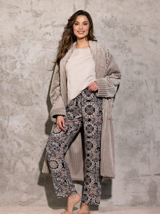 Momenti Per Me Winter Damen Pyjama-Set Beige