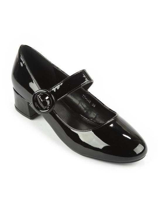 Fshoes Patent Leather Black Low Heels