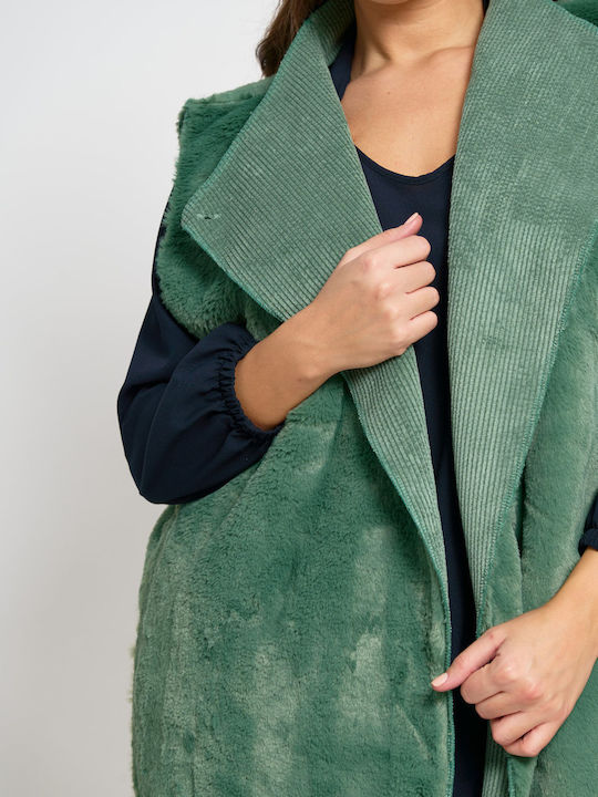 Women's Sleeveless Short Fur Green