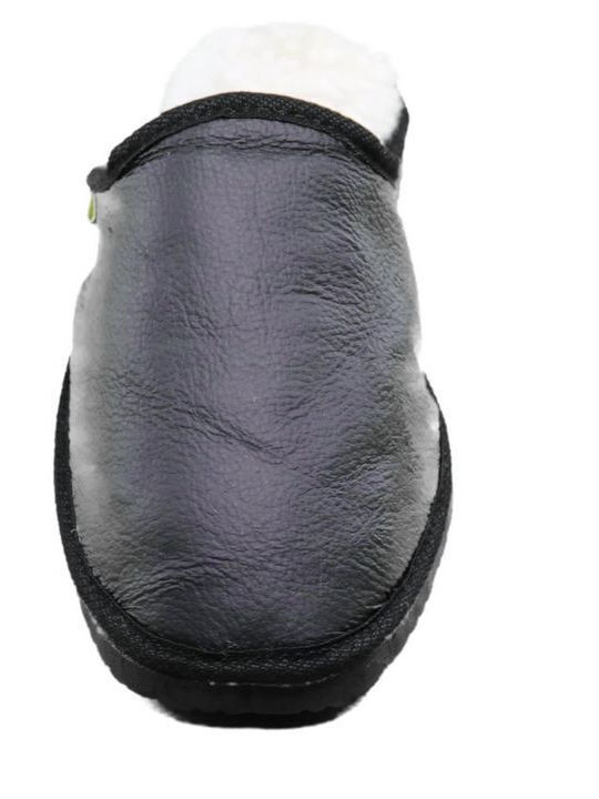 Men's Leather Slippers Black