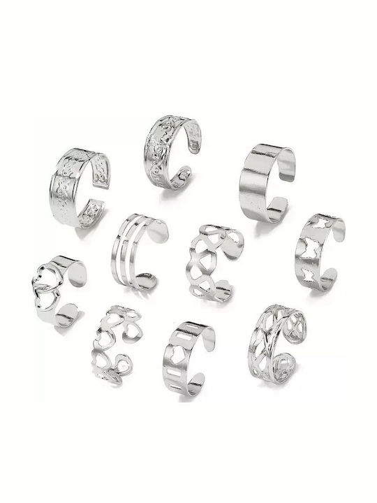 10pcs Set Silver Geometric Toe Ring Summer Foot Ring