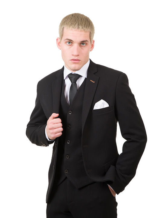 Men's Suit with Vest Black