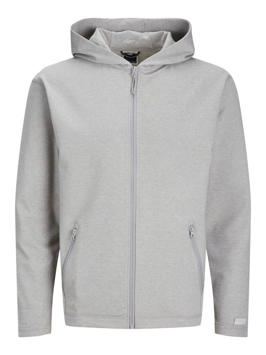 Jack & Jones Jachetă pentru Bărbați cu Fermoar și Glugă Light Grey Melange