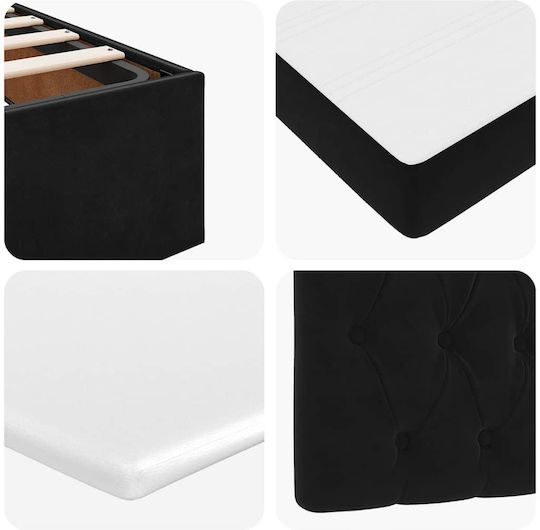 Semi-Double Bed Upholstered with Black Fabric with Storage Space Slats & Mattress 120x190cm