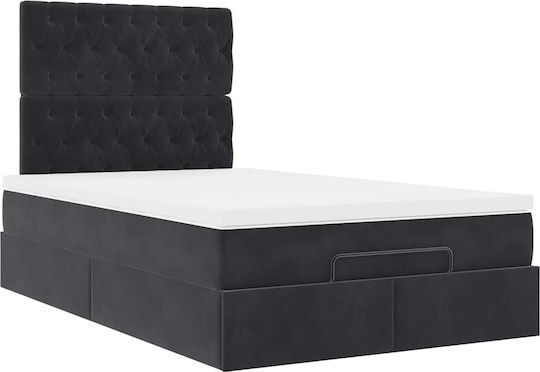 Semi-Double Bed Upholstered with Black Fabric with Storage Space Slats & Mattress 120x190cm