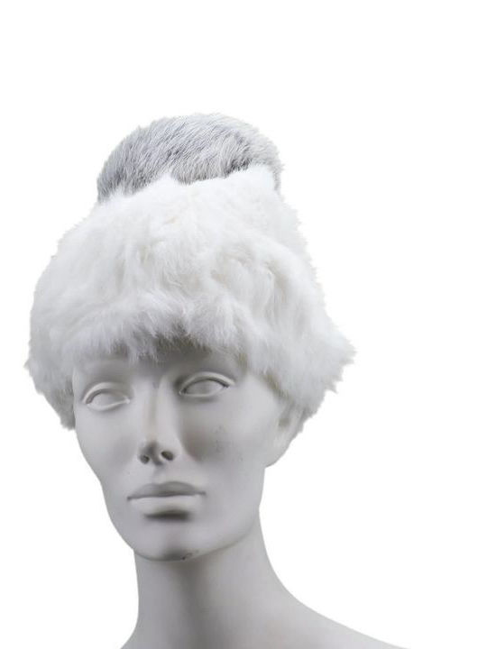 Pom Pom Beanie Unisex Σκούφος Πλεκτός σε Λευκό χρώμα