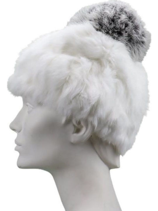 Pom Pom Beanie Unisex Σκούφος Πλεκτός σε Λευκό χρώμα