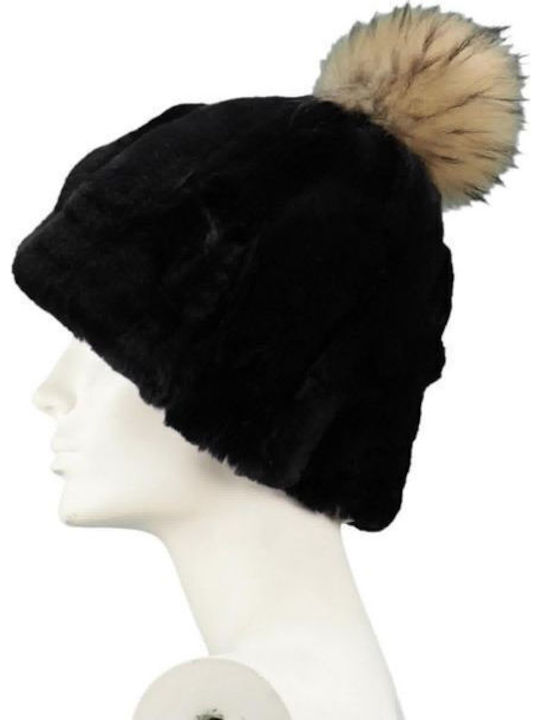 Pom Pom Beanie Unisex Σκούφος Πλεκτός σε Μαύρο χρώμα