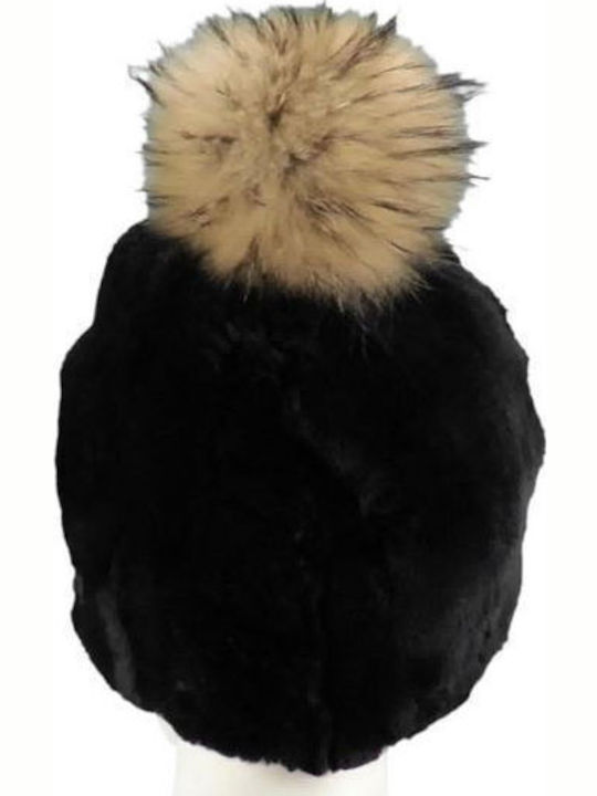 Pom Pom Beanie Unisex Σκούφος Πλεκτός σε Μαύρο χρώμα