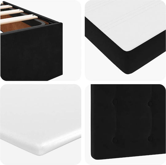 Ottoman Bed Semi-Double Upholstered with Black Fabric with Storage Space Slats & Mattress 120x190cm