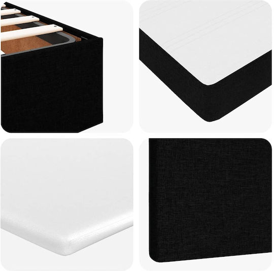 Double Bed Upholstered with Fabric Black with Slats and Mattress 160x200cm