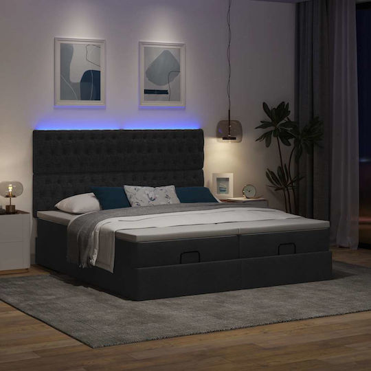 Doppelbett Beziehen Mit Stoff Schwarz Mit Lattenrost & Matratze 160x200cm