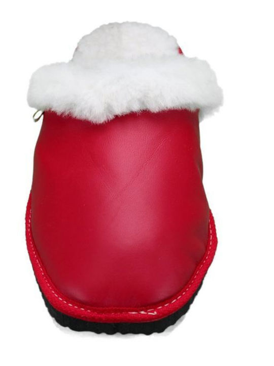 Anatomical Leather Women's Slippers in Red color