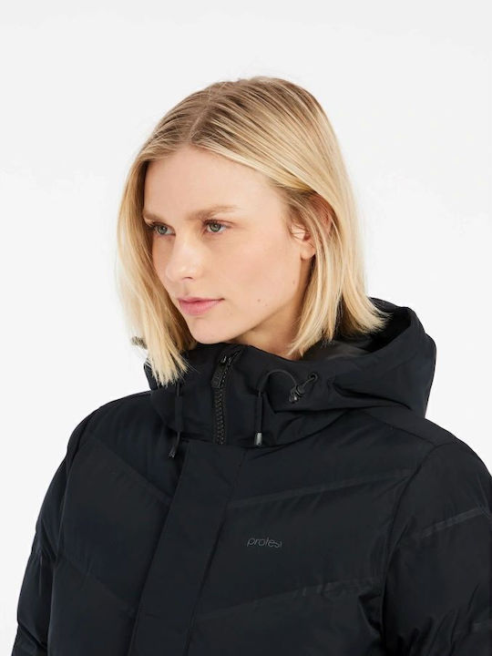 Μακρύ Γυναικείο Puffer Μπουφάν για Χειμώνα Black