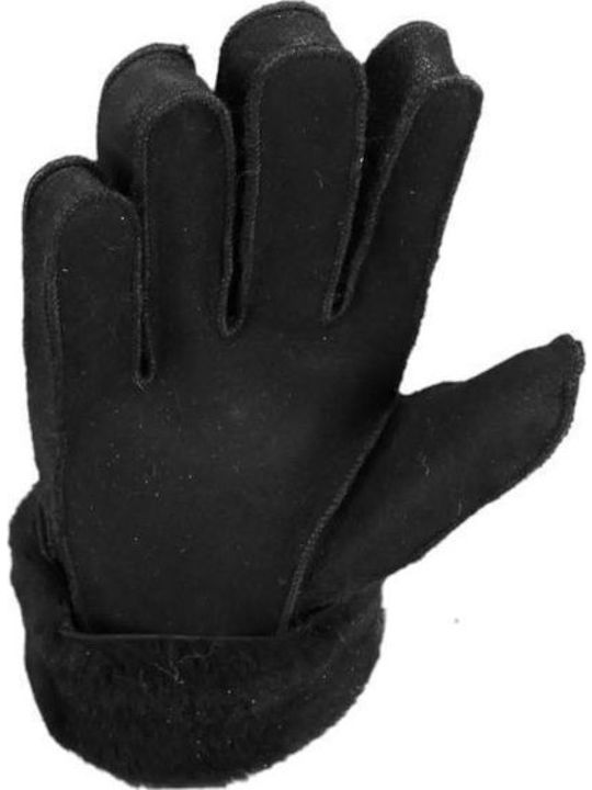 Unisex Leather Gloves with Fur Black