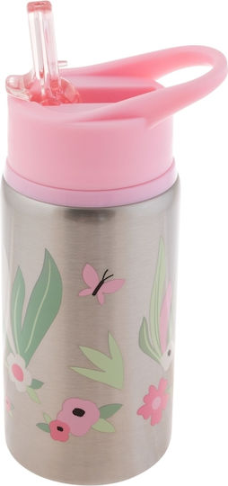 Stephen Joseph Leopard Kids Water Bottle Stainless Steel with Straw Pink 532ml