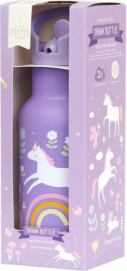 A Little Lovely Company Kids Water Bottle Thermos Unicorn Stainless Steel with Straw 350ml (Various Designs/Colours)