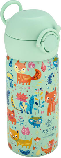 Estia Wonder Bottle Save the Aegean Kids Water Bottle Thermos Stainless Steel with Straw Non Spill Feline Foliage 350ml (Various Designs/Colours)
