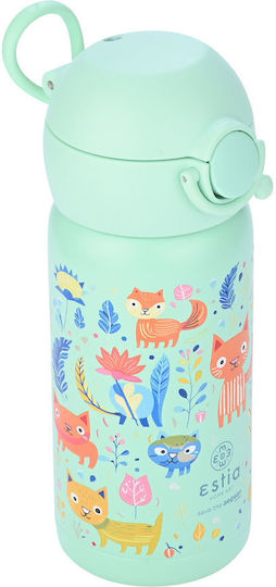 Estia Wonder Bottle Save the Aegean Kids Water Bottle Thermos Stainless Steel with Straw Non Spill Feline Foliage 350ml (Various Designs/Colours)