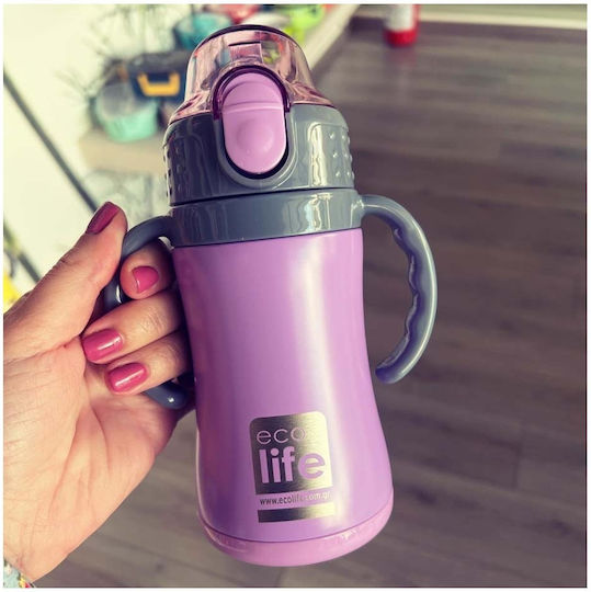 Ecolife Kids Water Bottle Thermos Stainless Steel with Straw Lilac 300ml