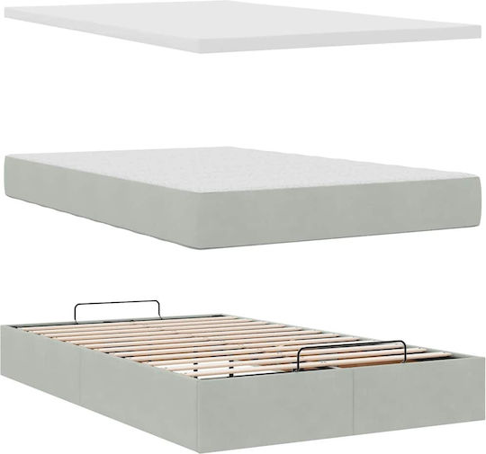 Double Upholstered Velvet Bed Light Gray with Slats and Mattress 120x190cm