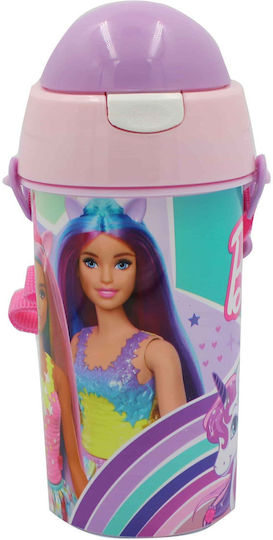 Gim Kinderflasche Barbie Kunststoff mit Strohhalm Rosa 500ml