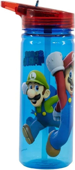 Stor Kids Water Bottle Super Mario Plastic with Straw 580ml