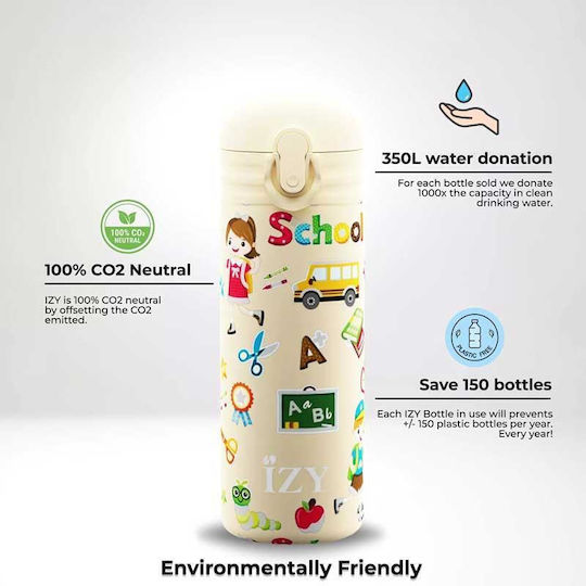 Izy Bottles Kids Water Bottle Stainless Steel with Straw Non Spill Yellow 350ml