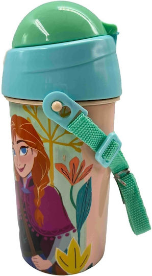 Gim Frozen Kunststoff Kinder Trinkflasche mit Stroh Grün 500ml