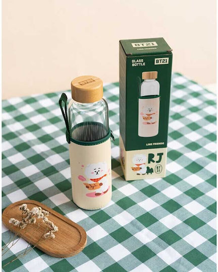 Line Friends Kinderflasche Glas mit Schraubverschluss Auslaufsicher Beige 500ml