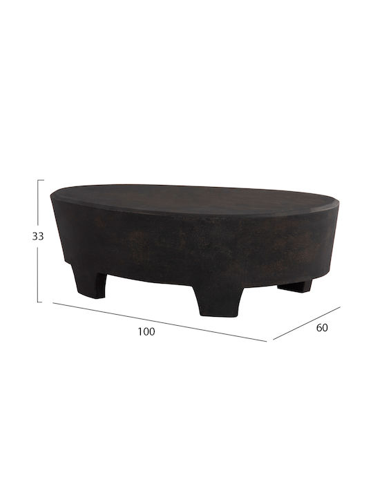 Oval Coffee Table Santorini Wooden Black Velvet-Black Metal L100xW60xH33cm.