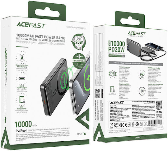 Hoco Acefast M12 Power Bank 10000mAh 20W με Θύρα USB-C Power Delivery Μαύρο