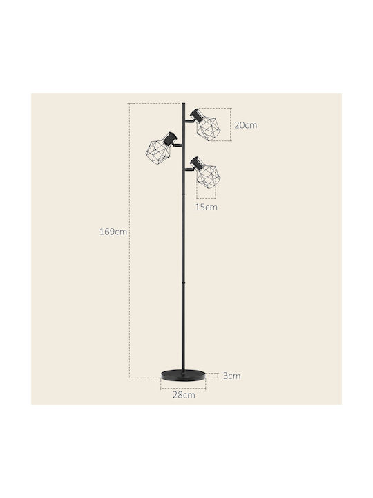 HomCom Floor Lamp H169xW41cm. with Socket for Bulb E27 Black