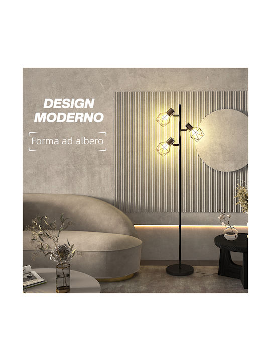 HomCom Floor Lamp H169xW41cm. with Socket for Bulb E27 Black