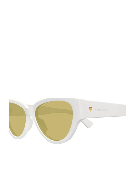 Bottega Veneta Women's Sunglasses with White Plastic Frame and Yellow Lens