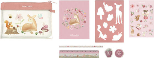 Little Dutch Fairy Garden Kids Stationery Set with Sharpener, Eraser, Notepad and Ruler 6pcs