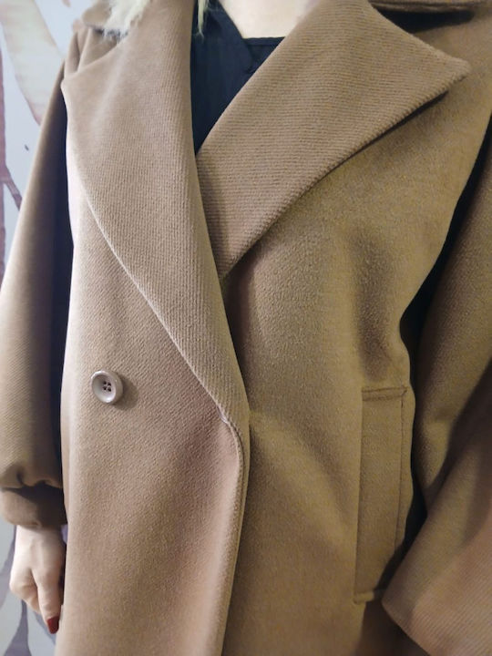 Women's Tabac Brown Coat with Buttons