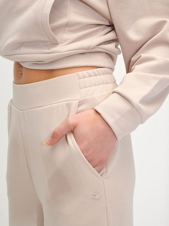 Hohe Taille Jogginghose Breit white