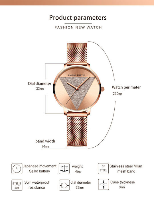 Hannah Martin Ceas de Damă cu Rose Gold Brățară Metalică