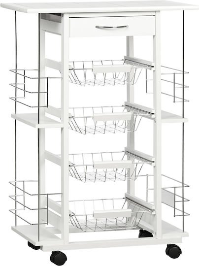 HomCom Кухненска количка Металик Бял 57x37x83см